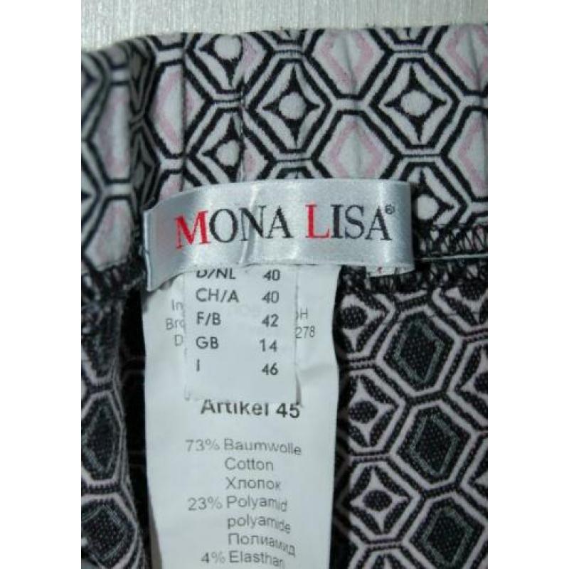 MONA LISA stretch pantalon, broek, roze - wit - zwart Mt. 40
