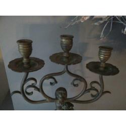 Zware oude brocante koperen kandelaar 3-arms *Etage3*