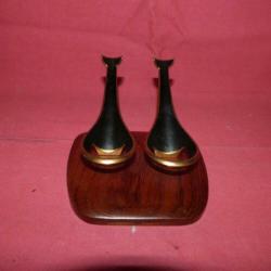 Teak Houten Pijpen rek jaren 50 , met koper.