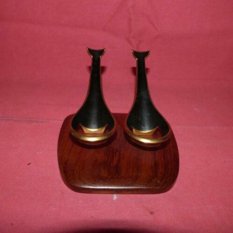 Teak Houten Pijpen rek jaren 50 , met koper.