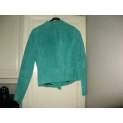 mooi nieuw frisgroen suede leren bikerjasje, mt M