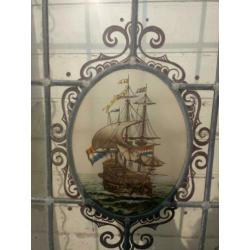 Vier glas in lood deuren met zeilschepen
