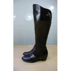 Dr. Adams leer suede bruine overknee laarzen met hakje 38