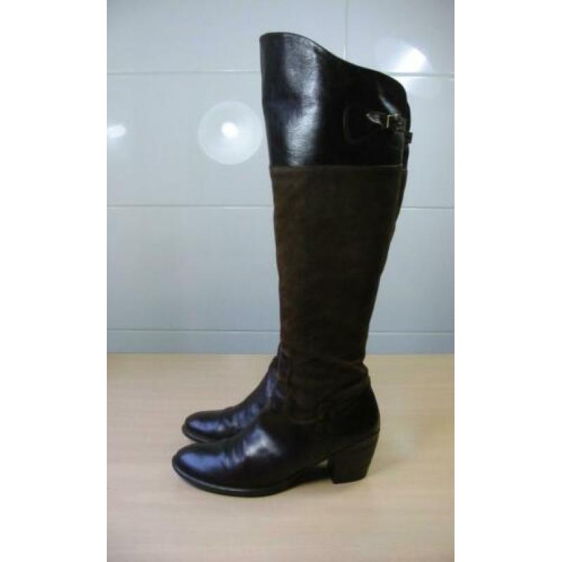 Dr. Adams leer suede bruine overknee laarzen met hakje 38