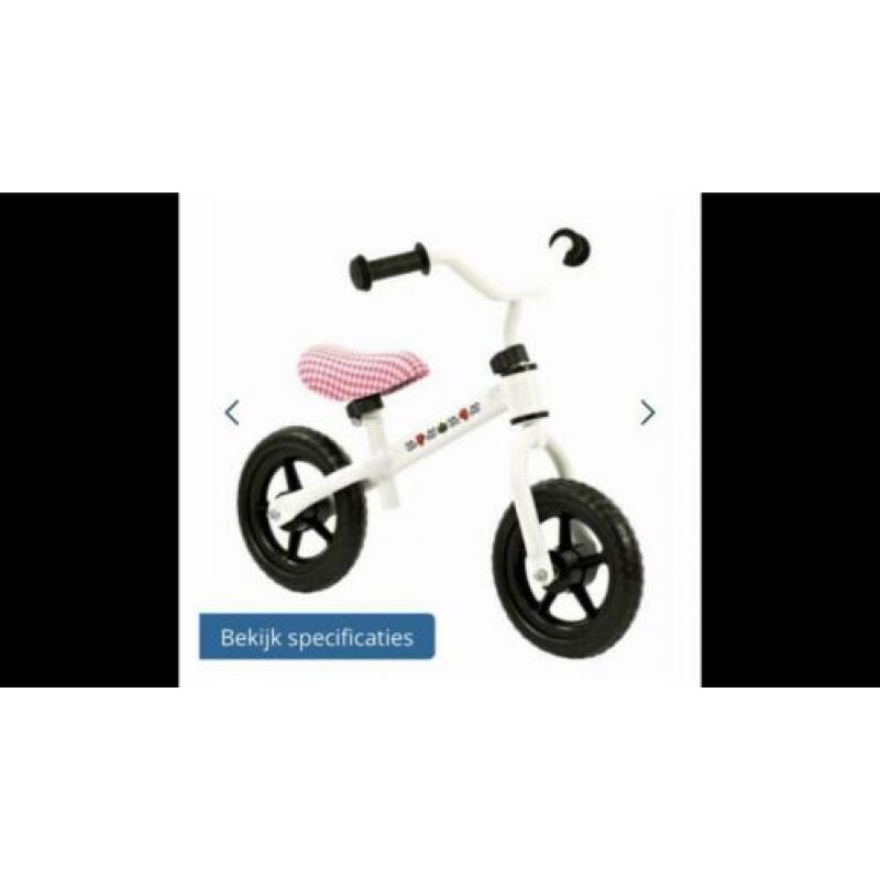Leuk wit met roze loopfietsje nieuw in de doos loopfiets