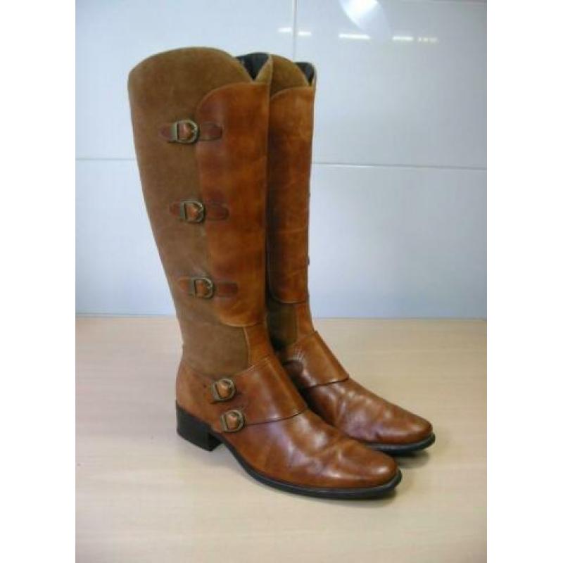 Soft & Light leder suède cognac hoge laarzen mt 5,5 = 38,5