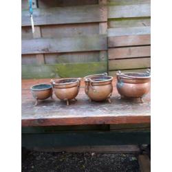 Roodkoperen plantenpotjes 4 stuks.