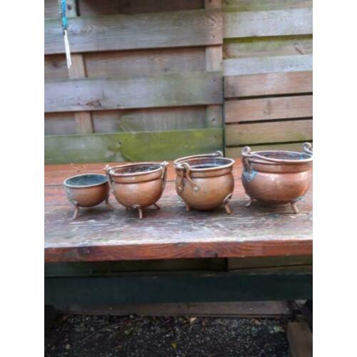 Roodkoperen plantenpotjes 4 stuks.