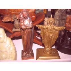 Antiek religieus duo in bronze 11 en 14 cm