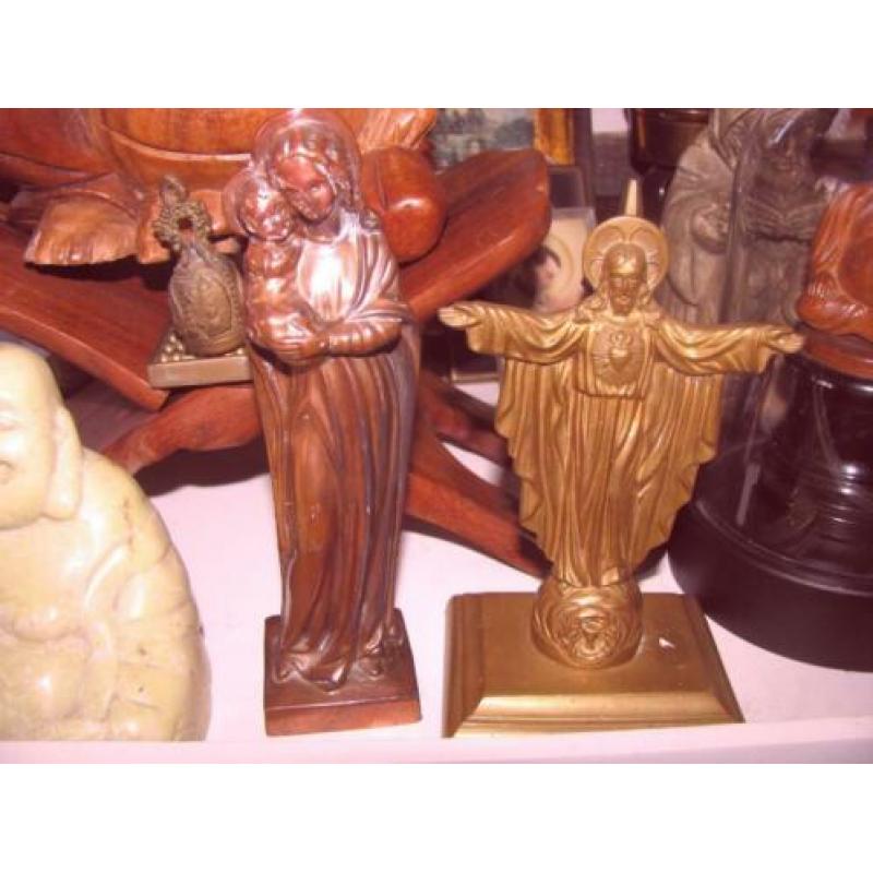 Antiek religieus duo in bronze 11 en 14 cm