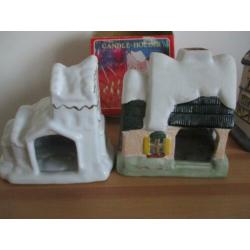 4x kersthuisje/ kersthuisjes (2 van een kerstdorp)