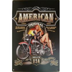 Old time american motorcycles pinup reclamebord van metaal