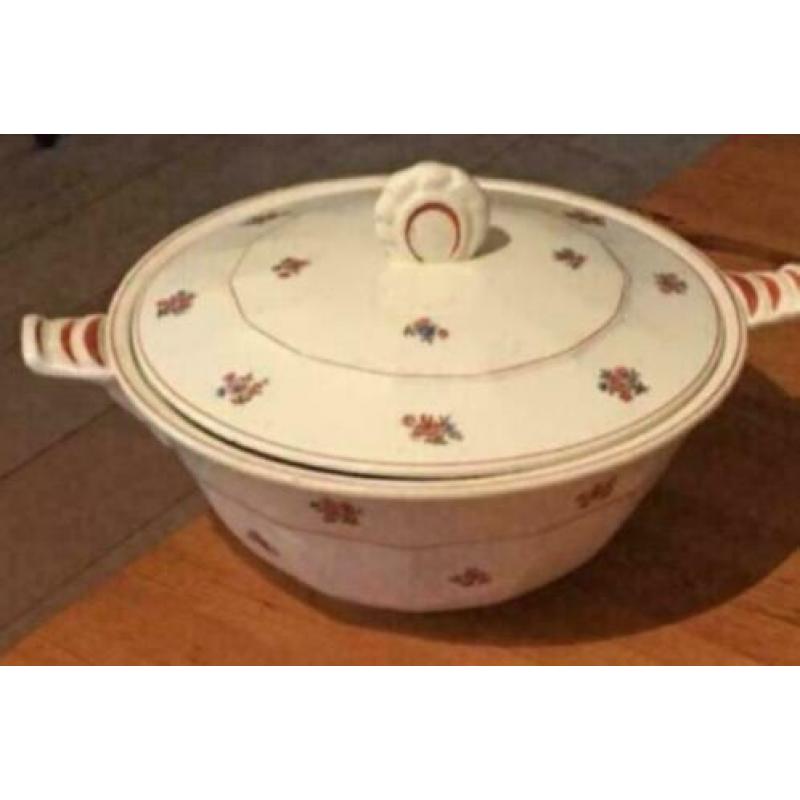Antiek, Dek-Schaal, zie grepen-Art Deco accenten diam.34 cm