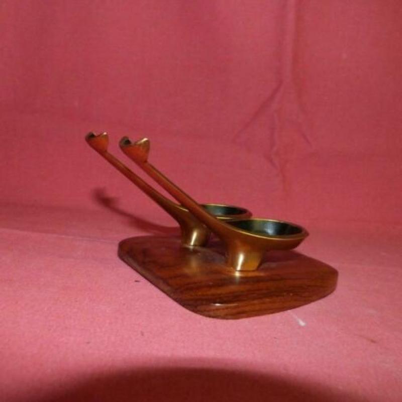 Teak Houten Pijpen rek jaren 50 , met koper.