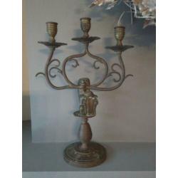 Zware oude brocante koperen kandelaar 3-arms *Etage3*