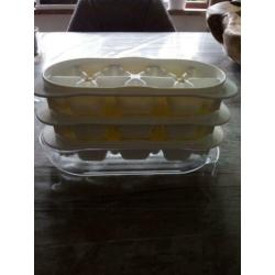 Tupperware 4-delig ijsblokjes systeem. 3 bakjes en 1 deksel/