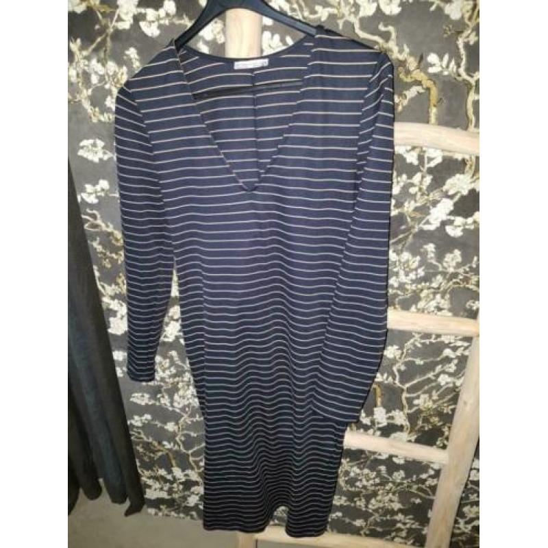 Zara jurk blauw met camel streep maat L