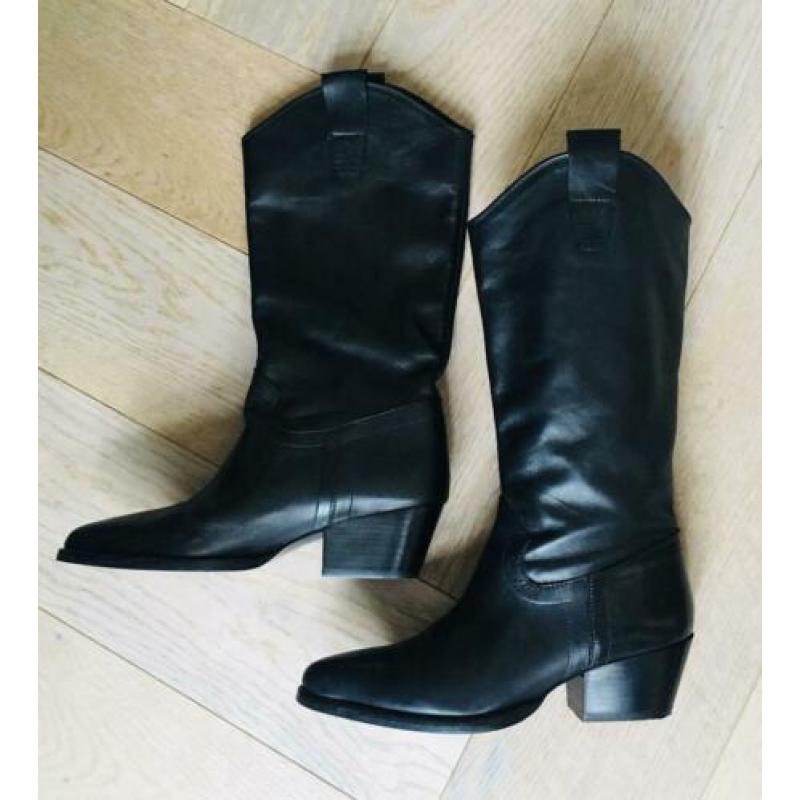Zwarte leren cowboy laarzen, maat 37