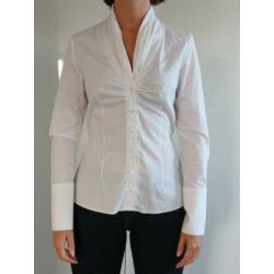 Witte blouse dames met rouches aan kraag