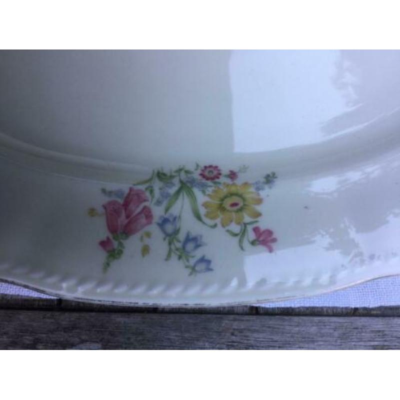 Brocante serveerschaal Ivory crèmekleurig met bloemdecor