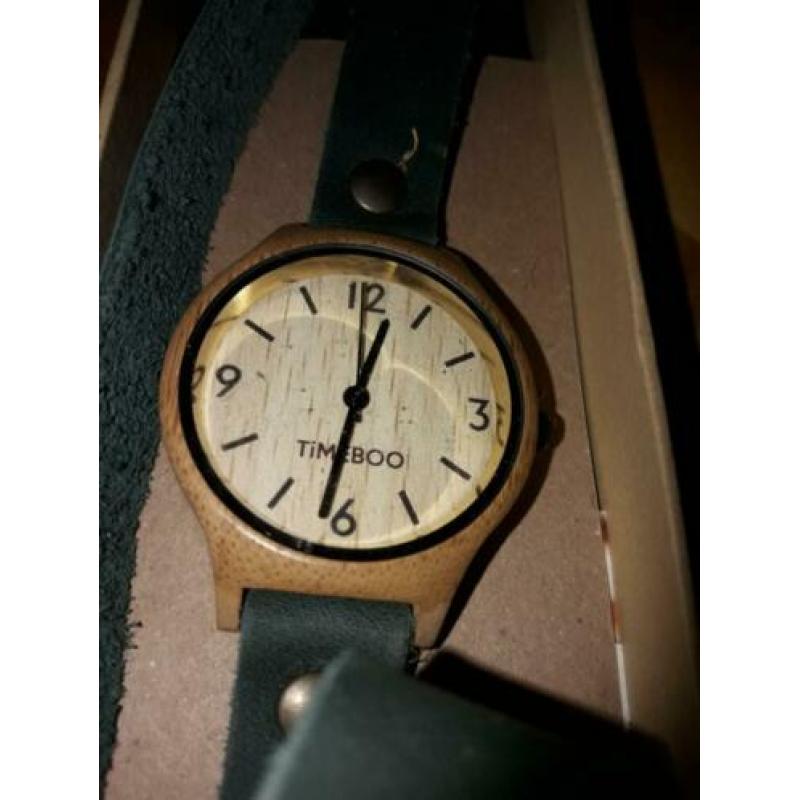 BAMBOE HORLOGE met leren bandje