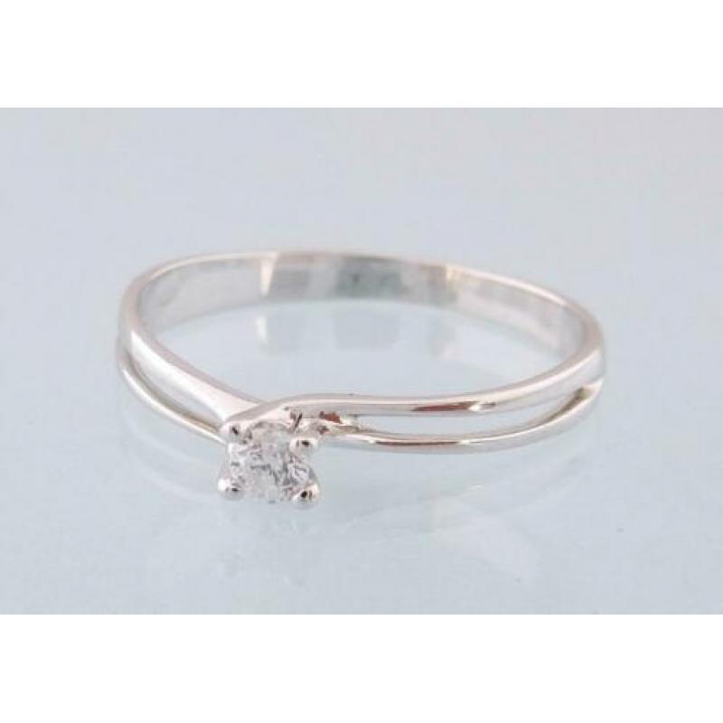 18 karaat Wit Gouden Solitair Ring grote 0.08 crt Briljant
