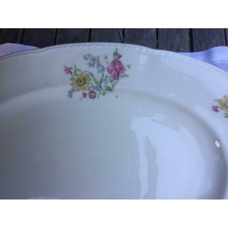 Brocante serveerschaal Ivory crèmekleurig met bloemdecor