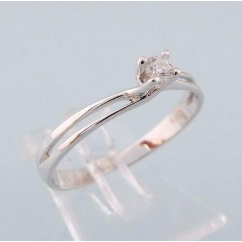 18 karaat Wit Gouden Solitair Ring grote 0.08 crt Briljant