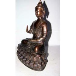 Prachtige bronzen/koperen beeld zittende Boeddha. H. 25cm.