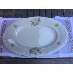 Brocante serveerschaal Ivory crèmekleurig met bloemdecor