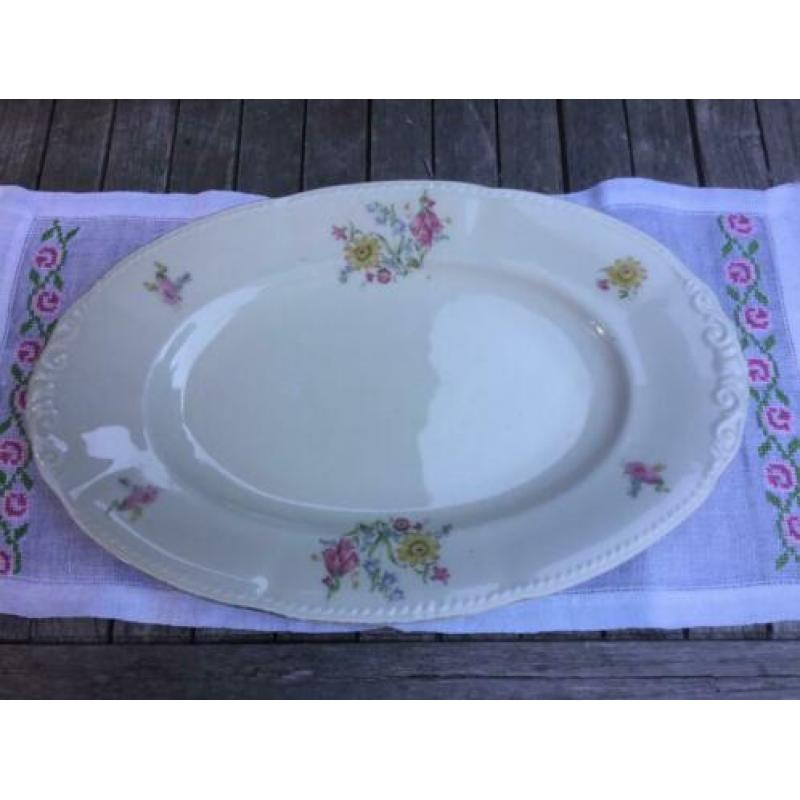 Brocante serveerschaal Ivory crèmekleurig met bloemdecor