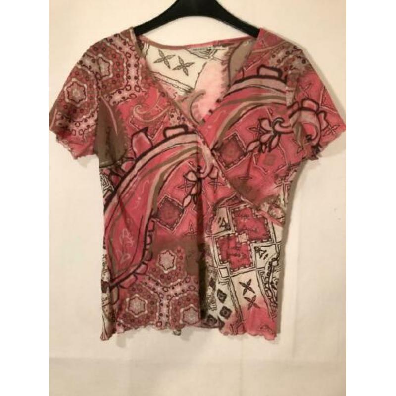 Y3 Miara Roze Bruin Top S Korte Mouw V-hals Zilver Gesculpt