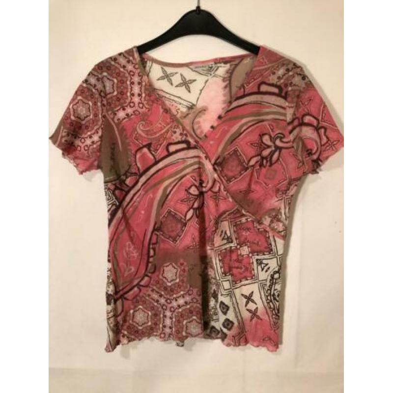 Y3 Miara Roze Bruin Top S Korte Mouw V-hals Zilver Gesculpt