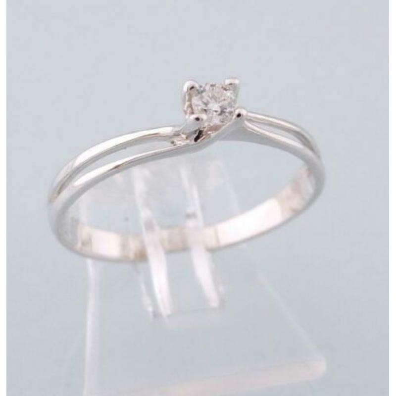 18 karaat Wit Gouden Solitair Ring grote 0.08 crt Briljant