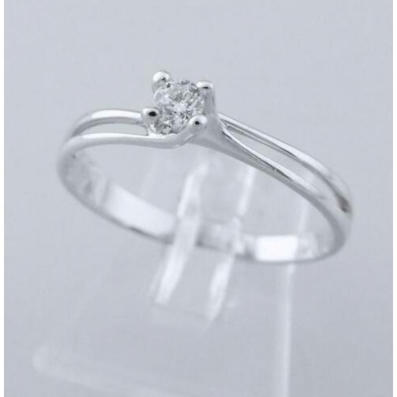 18 karaat Wit Gouden Solitair Ring grote 0.08 crt Briljant