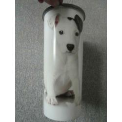 kunststof bewaarbox voor hondenbrokjes, erop Jack Russell??
