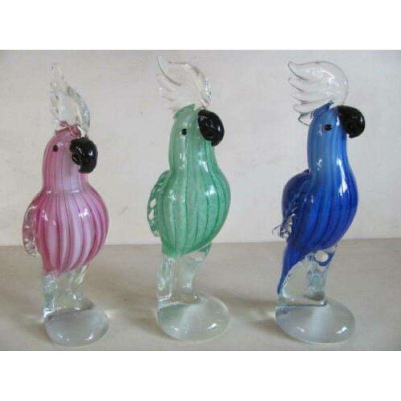 Drie glazen papagaaien