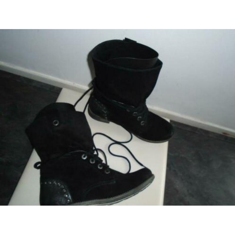 FOOTNOTES Echt Suede Biker Boots Veters Laarzen mt 39 Zwart