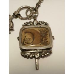 Zilveren chatelaine horloge ketting CA. 1850 antiek nr154