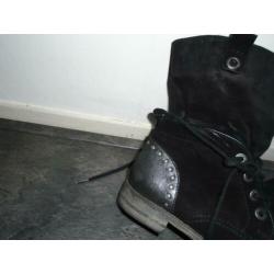 FOOTNOTES Echt Suede Biker Boots Veters Laarzen mt 39 Zwart