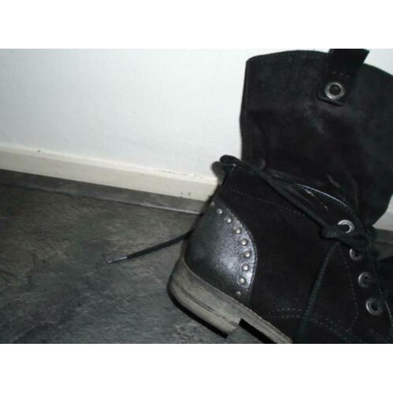 FOOTNOTES Echt Suede Biker Boots Veters Laarzen mt 39 Zwart