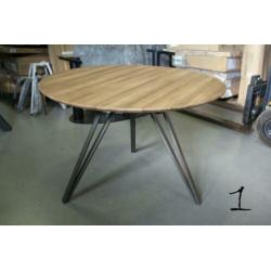 4 x ronde eettafel houtlook metaal 120 cm industrieel