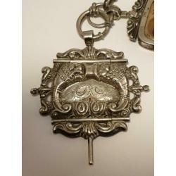 Zilveren chatelaine horloge ketting CA. 1850 antiek nr154