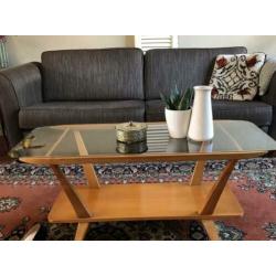 Vintage jaren ‘60 salontafel met glasplaat retro tafel