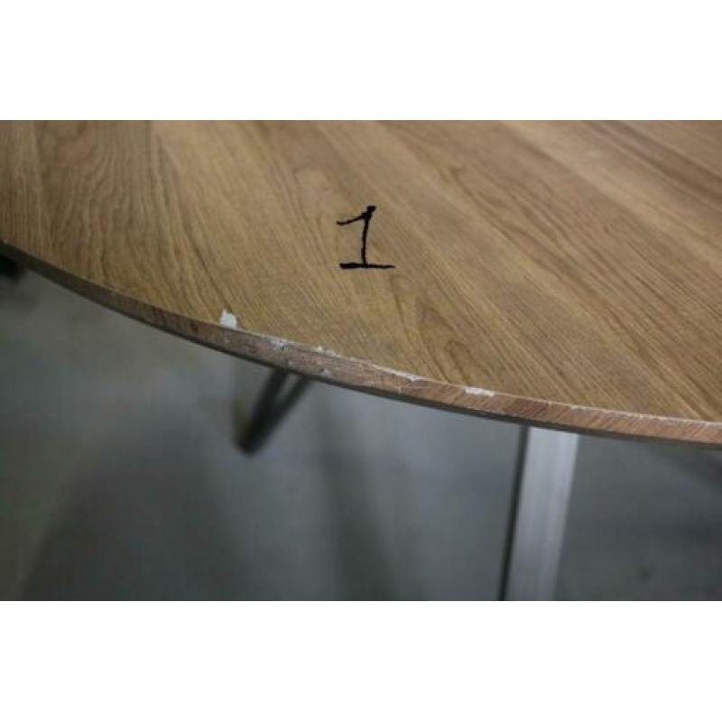 4 x ronde eettafel houtlook metaal 120 cm industrieel