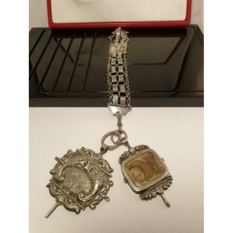Zilveren chatelaine horloge ketting CA. 1850 antiek nr154