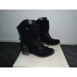 FOOTNOTES Echt Suede Biker Boots Veters Laarzen mt 39 Zwart