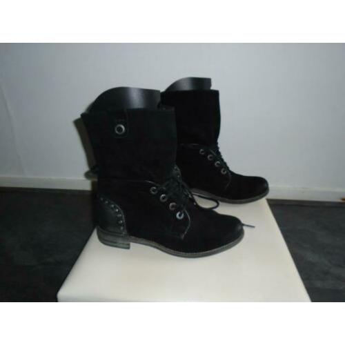 FOOTNOTES Echt Suede Biker Boots Veters Laarzen mt 39 Zwart