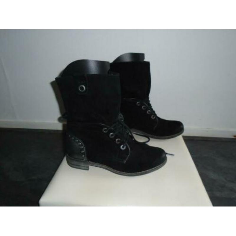 FOOTNOTES Echt Suede Biker Boots Veters Laarzen mt 39 Zwart