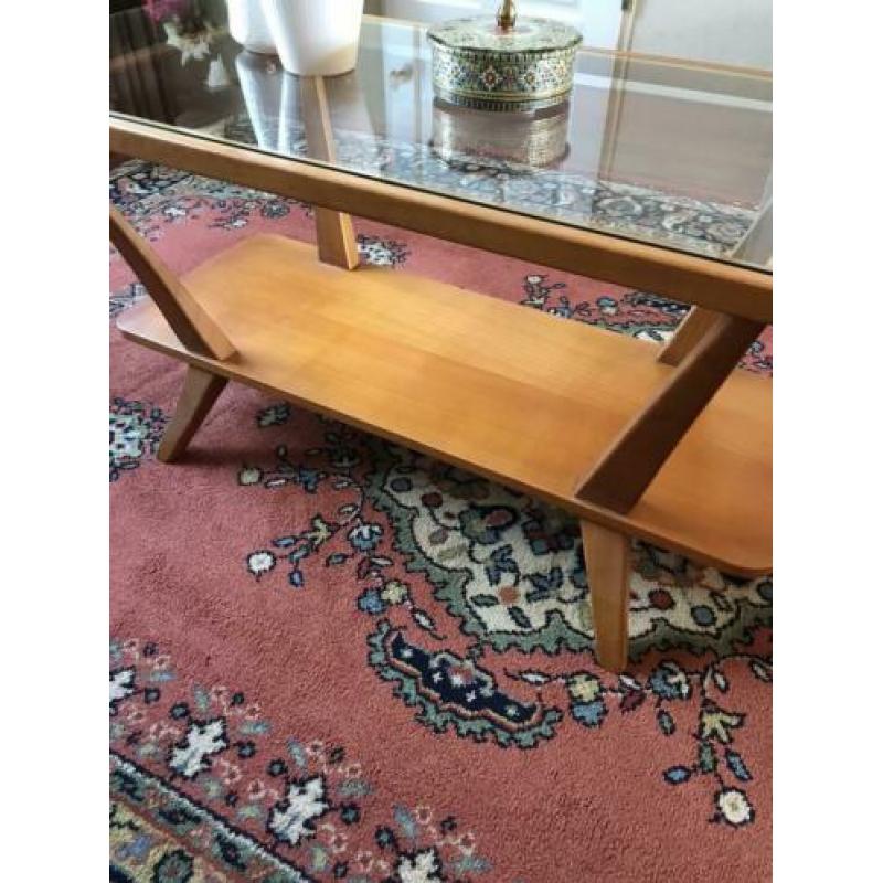 Vintage jaren ‘60 salontafel met glasplaat retro tafel